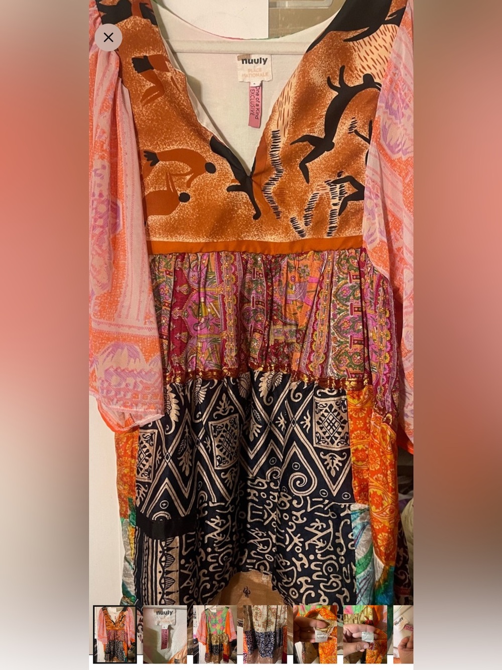 Beautiful, Free People Nuuly, Mixed Print Boho Tunic Dress - Pink, Orange, Black - Picture 3 of 9